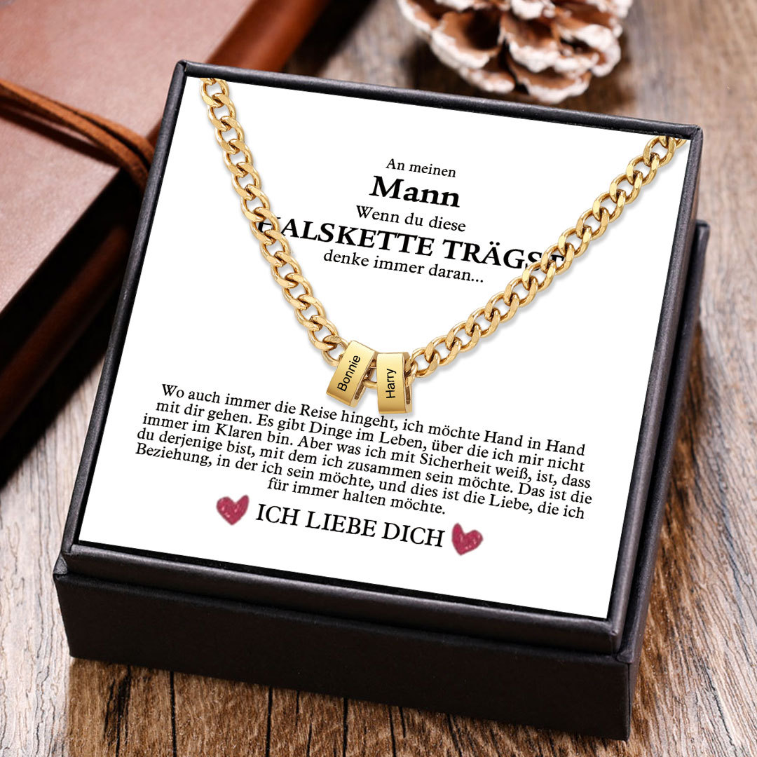 Herren-Halskette mit Namensperlen personalisiert – Geschenk für meinen Mann Valentinstag inklusive Kartenset