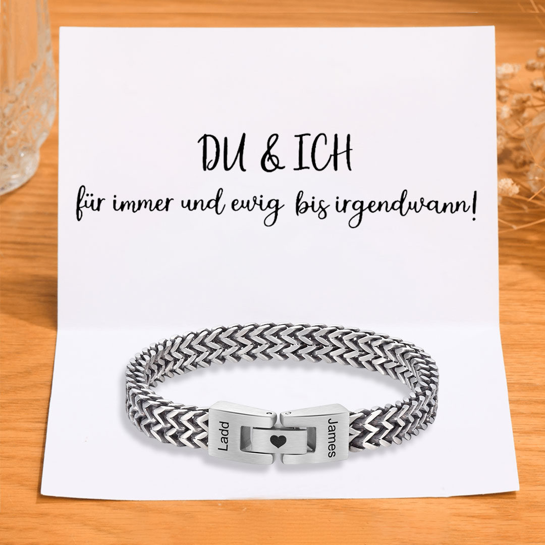 Personalisiertes Herren-Armband mit kubanischer Gliederkette aus Edelstahl mit Namen Paar-Kartenset