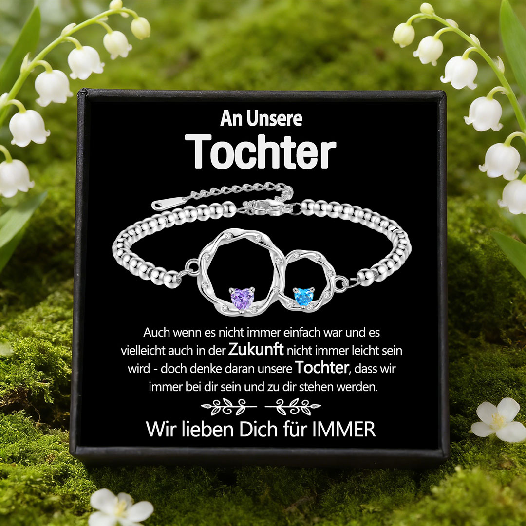 Personalisiertes Mutter-Tochter-Armband-Set mit verbundenen Kreisen und 2 Geburtssteinen