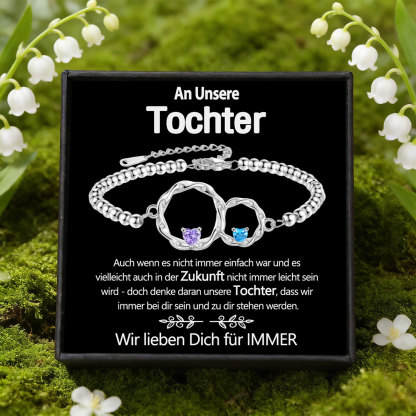 Personalisiertes Mutter-Tochter-Armband-Set mit verbundenen Kreisen und 2 Geburtssteinen