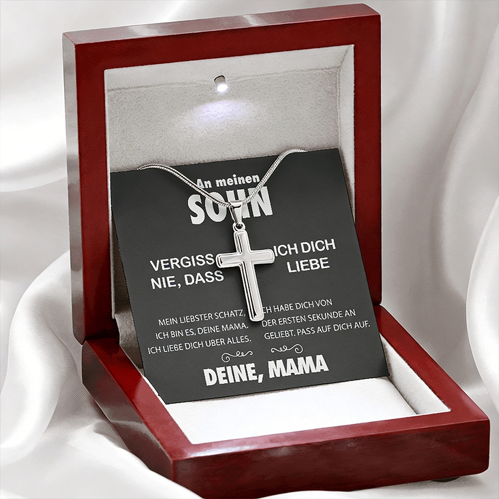 925 Sterling Silber An meine Sohn von Mama Kommunion Kreuz Halskette - Geschenk mit Nachrichtenkarte