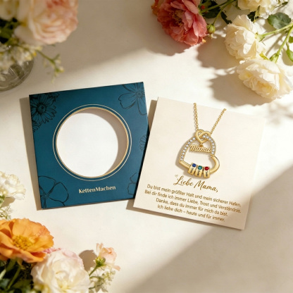Personalisierte 1 Titel & 1-5 Namen Herz Halskette mit 1-5 Geburtssteinen für Mama/Mutter/Oma-Geschenk Box Set