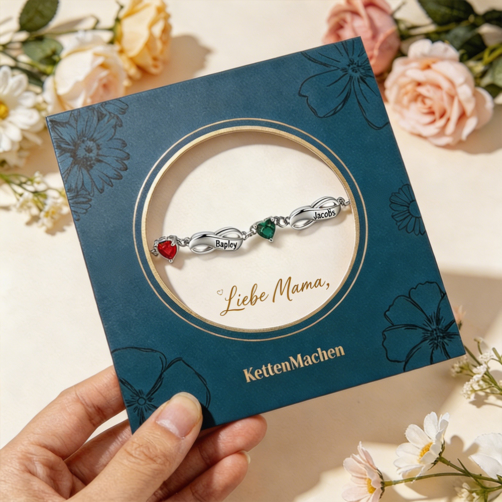 Personalisierte 1-7 Namen Infinity Armband mit 1-7 Geburtssteinen
