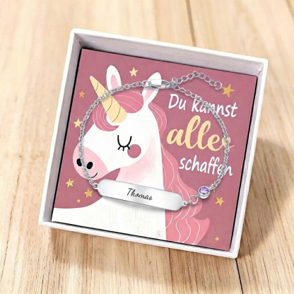 Einhorn-Armband mit Namensgravur Geburtsstein Personalisiertes Kinderarmband Geschenkbox Du kannst alles schaffen