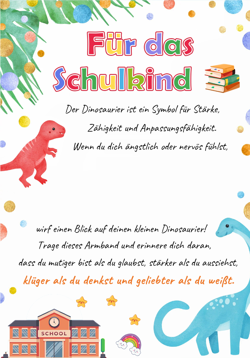 Dinos Armbänder Set- Für das Schulkind-Schulanfang Geschenk mit Nachrichtenkarte