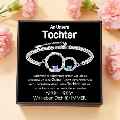Personalisiertes Mutter-Tochter-Armband-Set mit verbundenen Kreisen und 2 Geburtssteinen