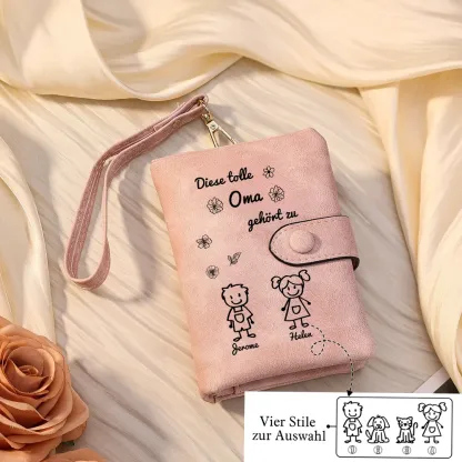 Personalisierte 2 Namen & Muster PU-Leder Portemonnaie & 2 Namen Herz Schlüsselanhänger -Diese tolle Oma gehört zu- Geldbörse & Schlüsselanhänger Geschenkbox Set für Oma Großmutter