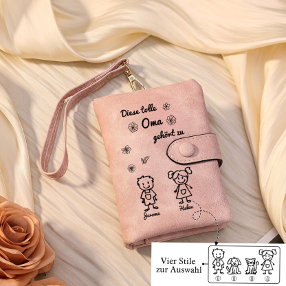 Personalisierte 2 Namen & Muster PU-Leder Portemonnaie -Diese tolle Oma gehört zu- Geldbörse für Oma Großmutter