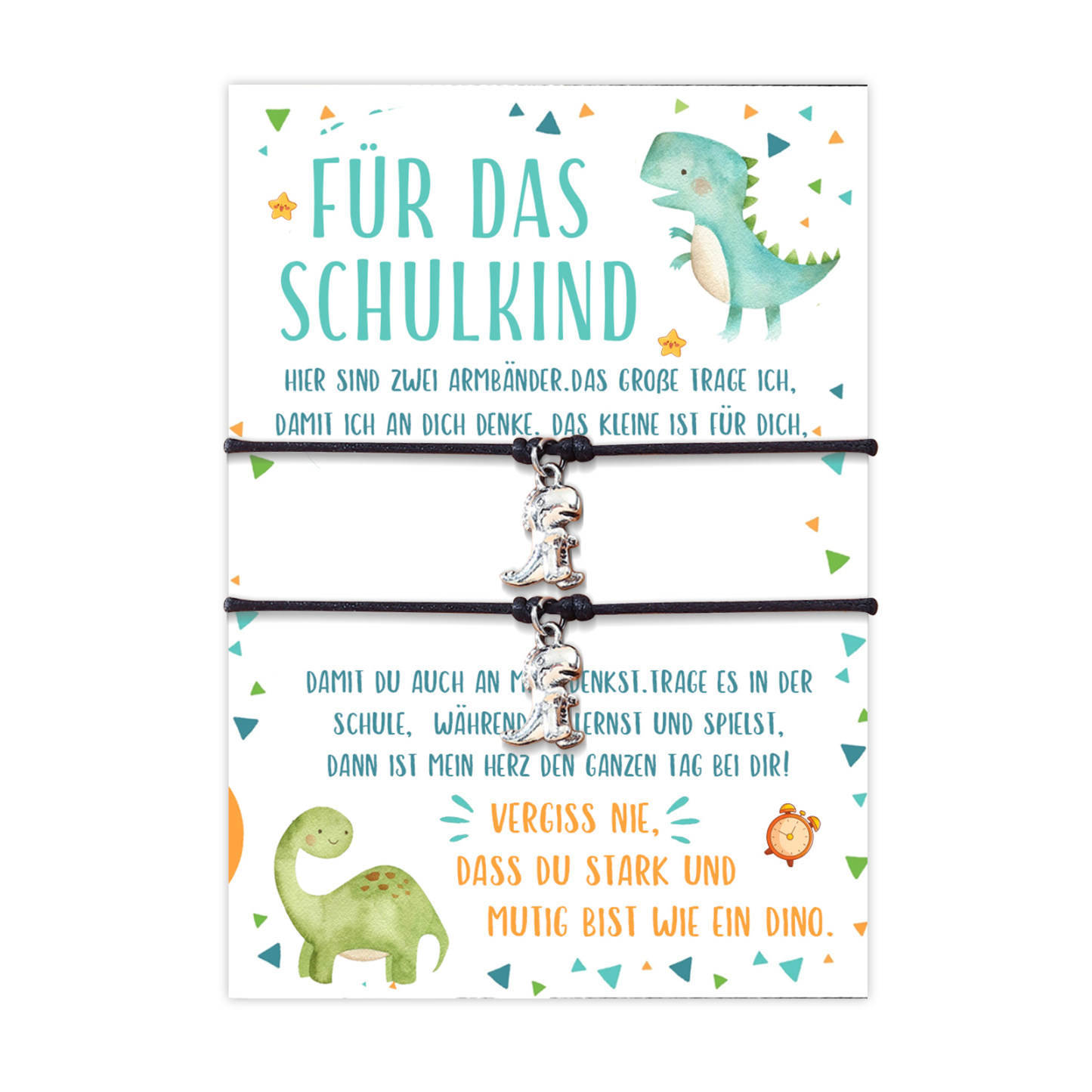 [Copy]Dinos Armbänder Set mit 2 Ketten Für das Schulkind Vergesst nie, dass du stark und mutig bist wie ein Dino Schulanfang Geschenk mit Nachrichtenkarte