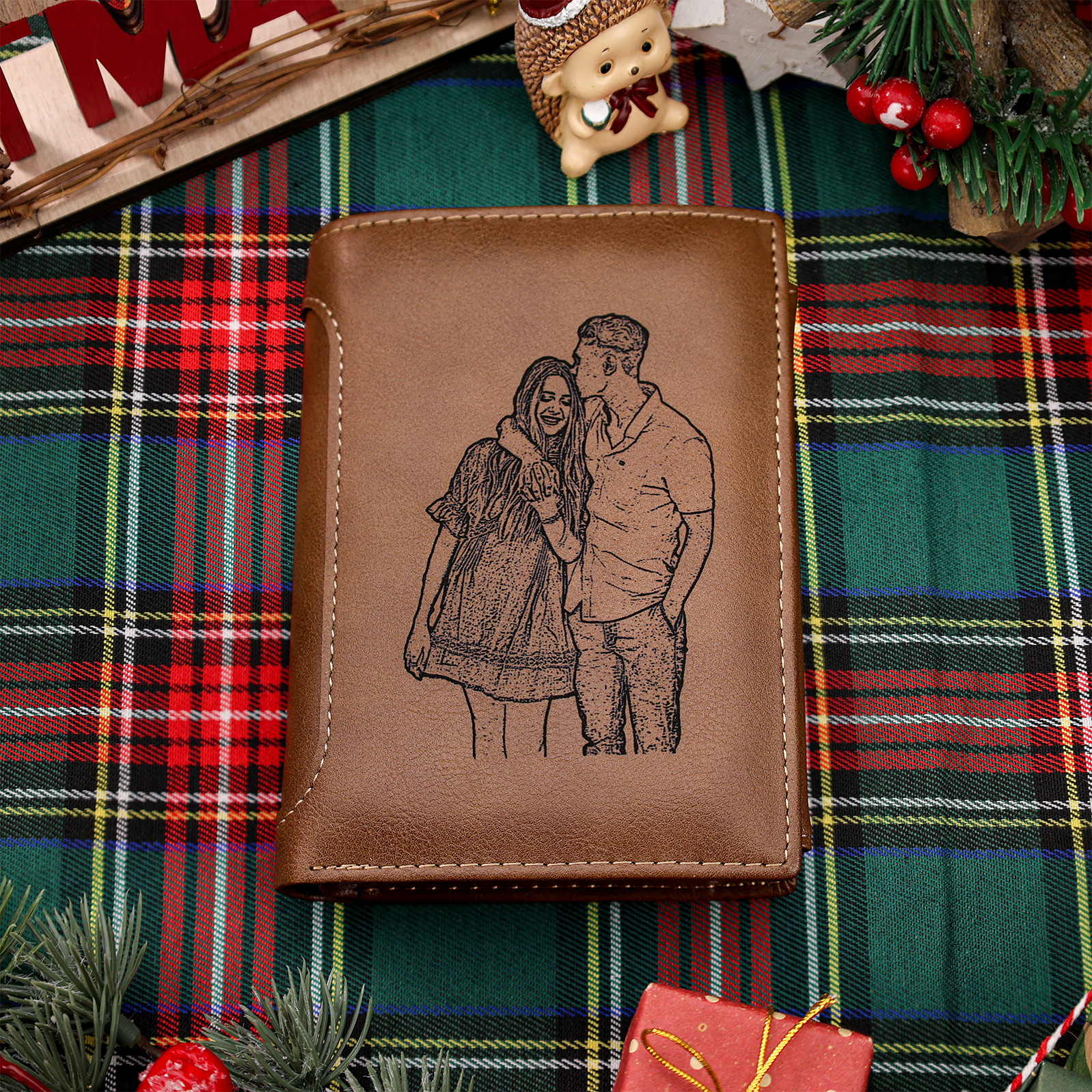 Benutzerdefinierte Inschrift Foto Gravierte Brieftasche Leder