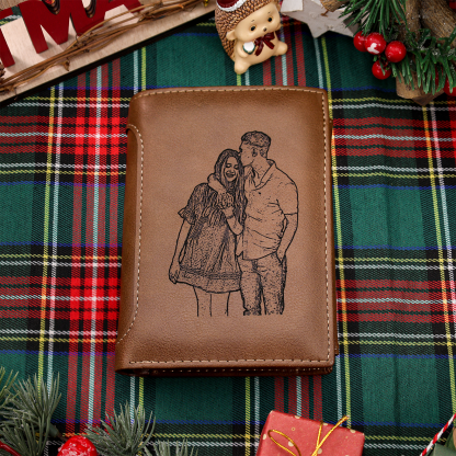 Benutzerdefinierte Inschrift Foto Gravierte Brieftasche Leder