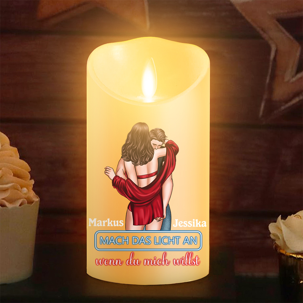 Personalisierte 2 Namen LED-Kerze -Mach das Licht an, wenn du mich willst-  Romantisches Geschenk für Paar
