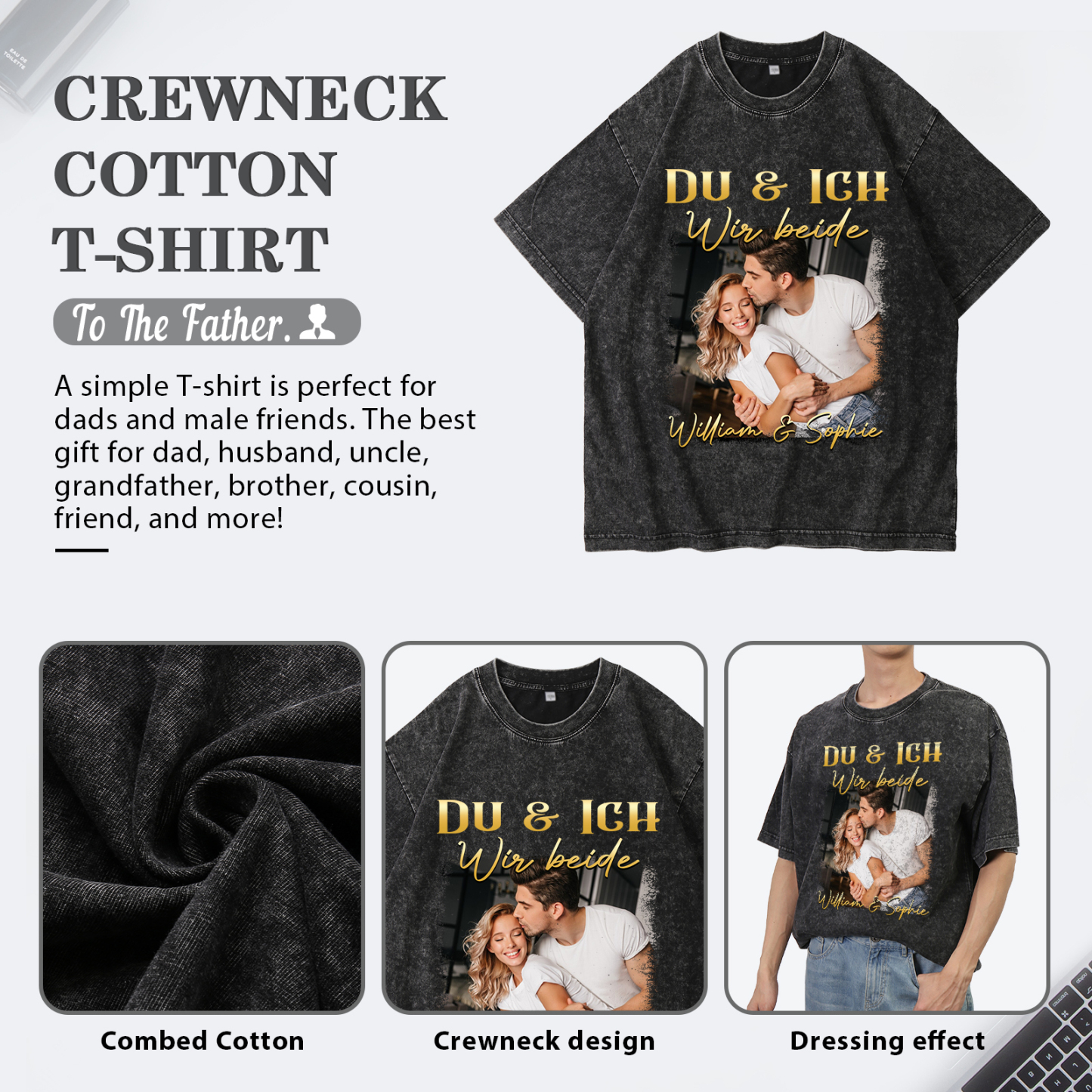 Personalisierte 2 Namen & Foto Liebespaar Schwarz Partner T-Shirts Zeige deine Liebe mit Stil