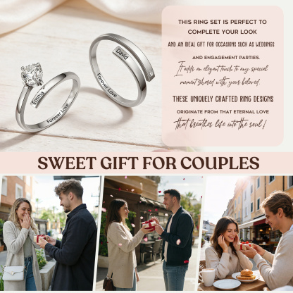 Personalisierbares Paar-Ringset mit offenem Design und Zirkonia-Steinen