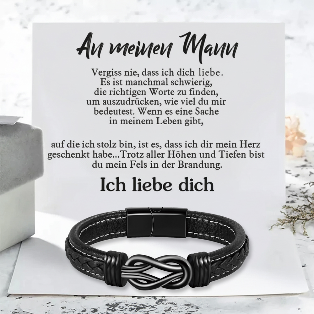 Geflochtenes Herren-Lederarmband mit Gravur und Foto – Geschenk mit Nachrichtenkarte für Mann