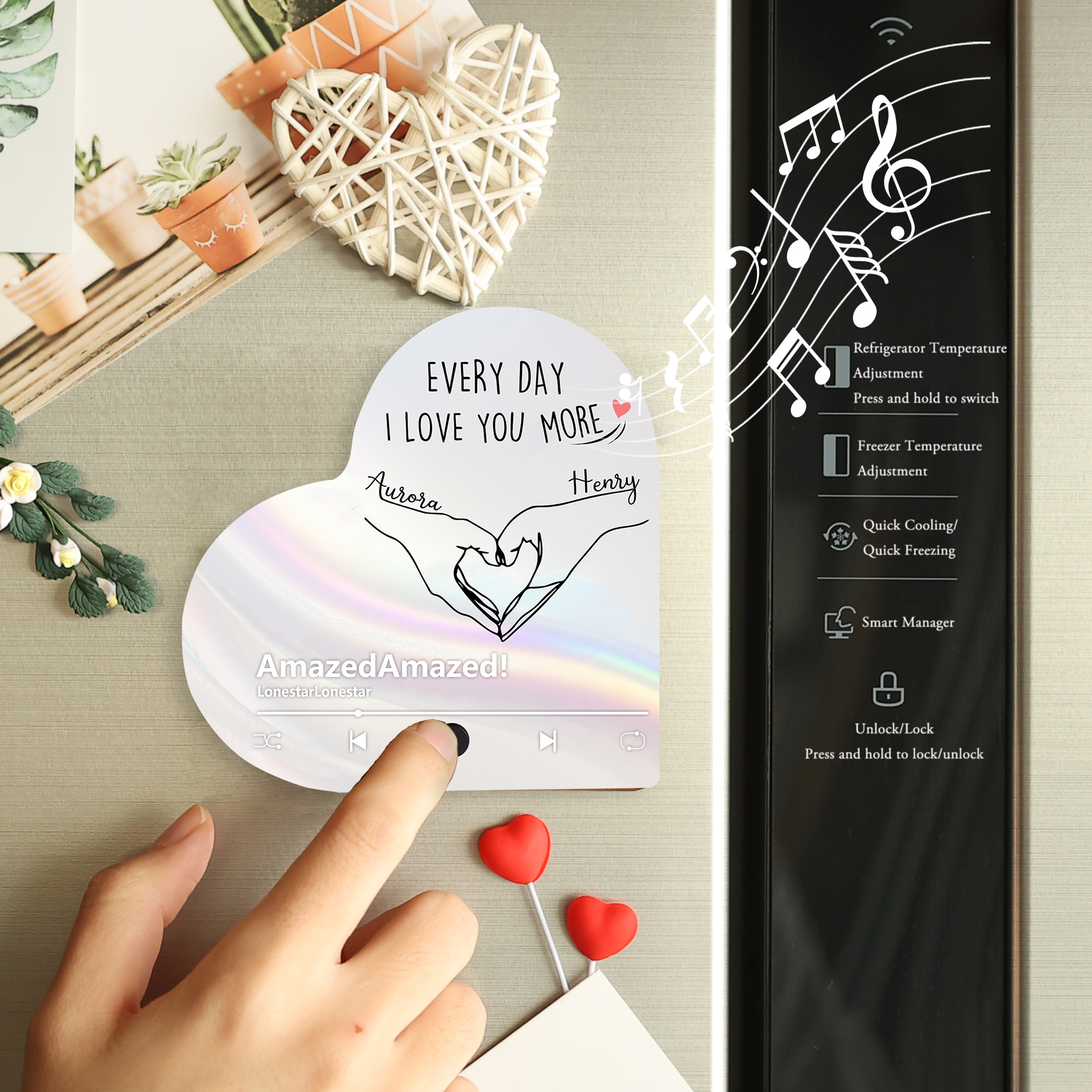 Personalisierte mit 2 Namen & Lied & Text Musik-Kühlschrankmagnet – Romantisches Geschenk für Paar