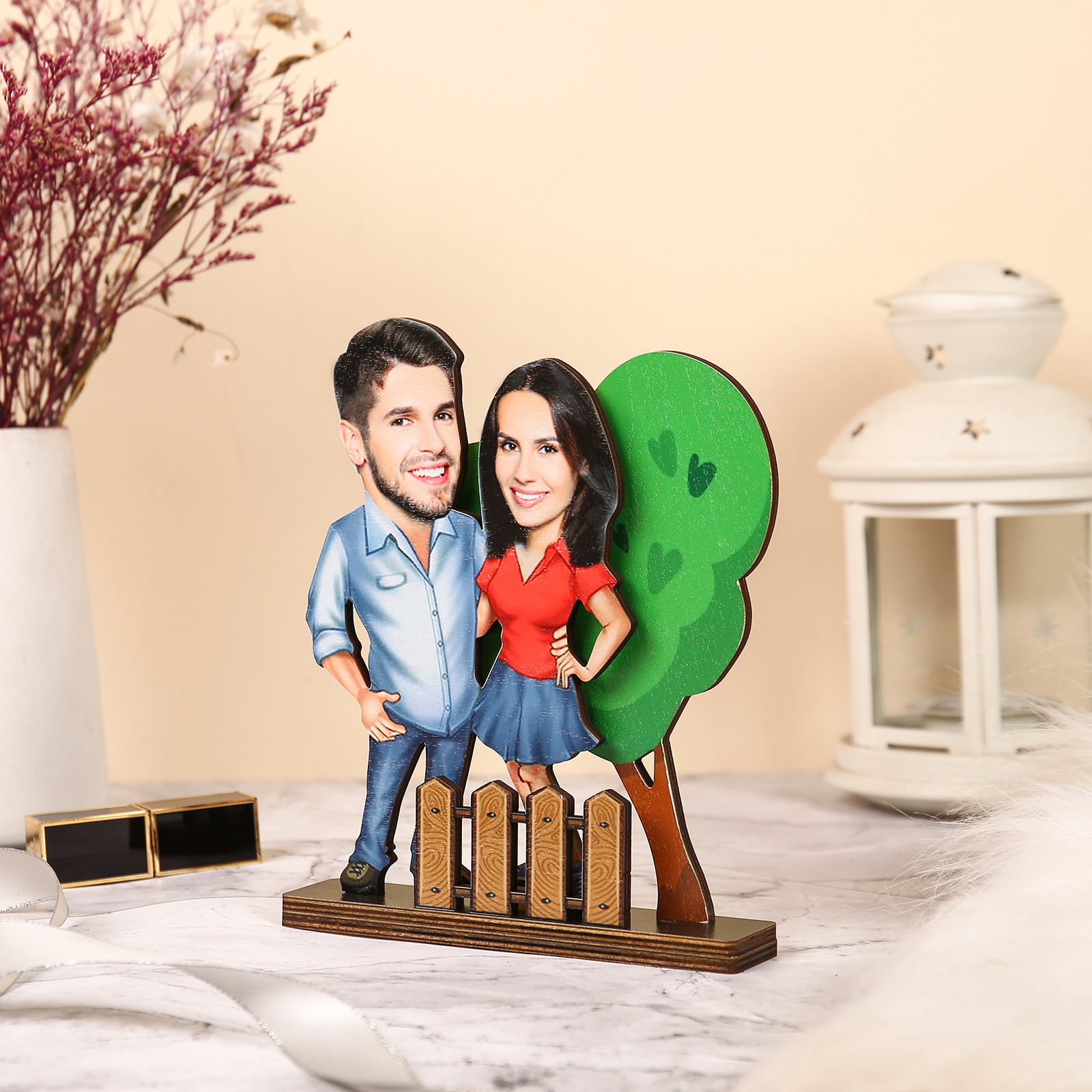 Holz Deko-Personalisierbare 2 Fotos Ornament für Paare-Holzdekoration