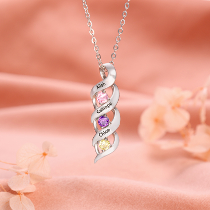 925 Sterling Silber Personalisierte DNA-Halskette mit 2–10 Namen und Geburtssteinen