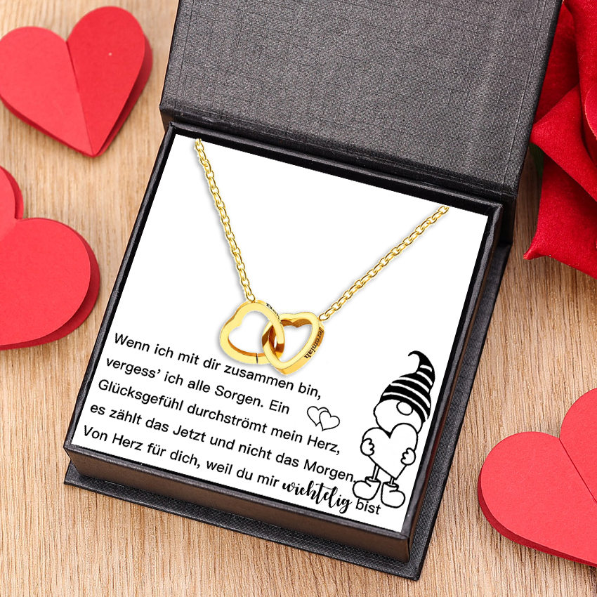 Personalisierte 2 Namen Herz zu Herz goldene/ silberne Halskette aus Titanstahl mit Geschenkkarte & Box