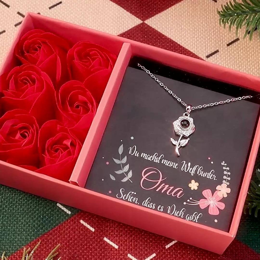 Personalisiertes Foto Rose Projektion Halskette mit Zirkonia