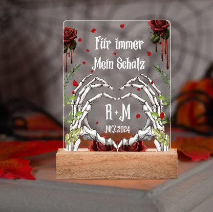 Personalisierter 1 Text & 2 Buchstaben & Jahr Halloween Skelett-Hände & Rosen Acryldeko