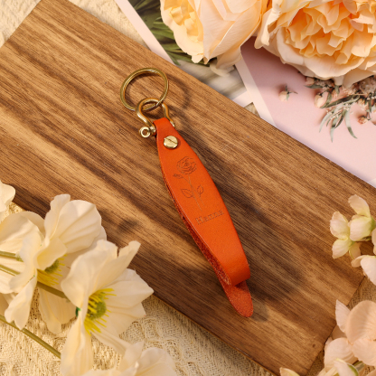 Personalisierter 1 Name & Geburtsblume Metall Leder Schlüsselanhänger