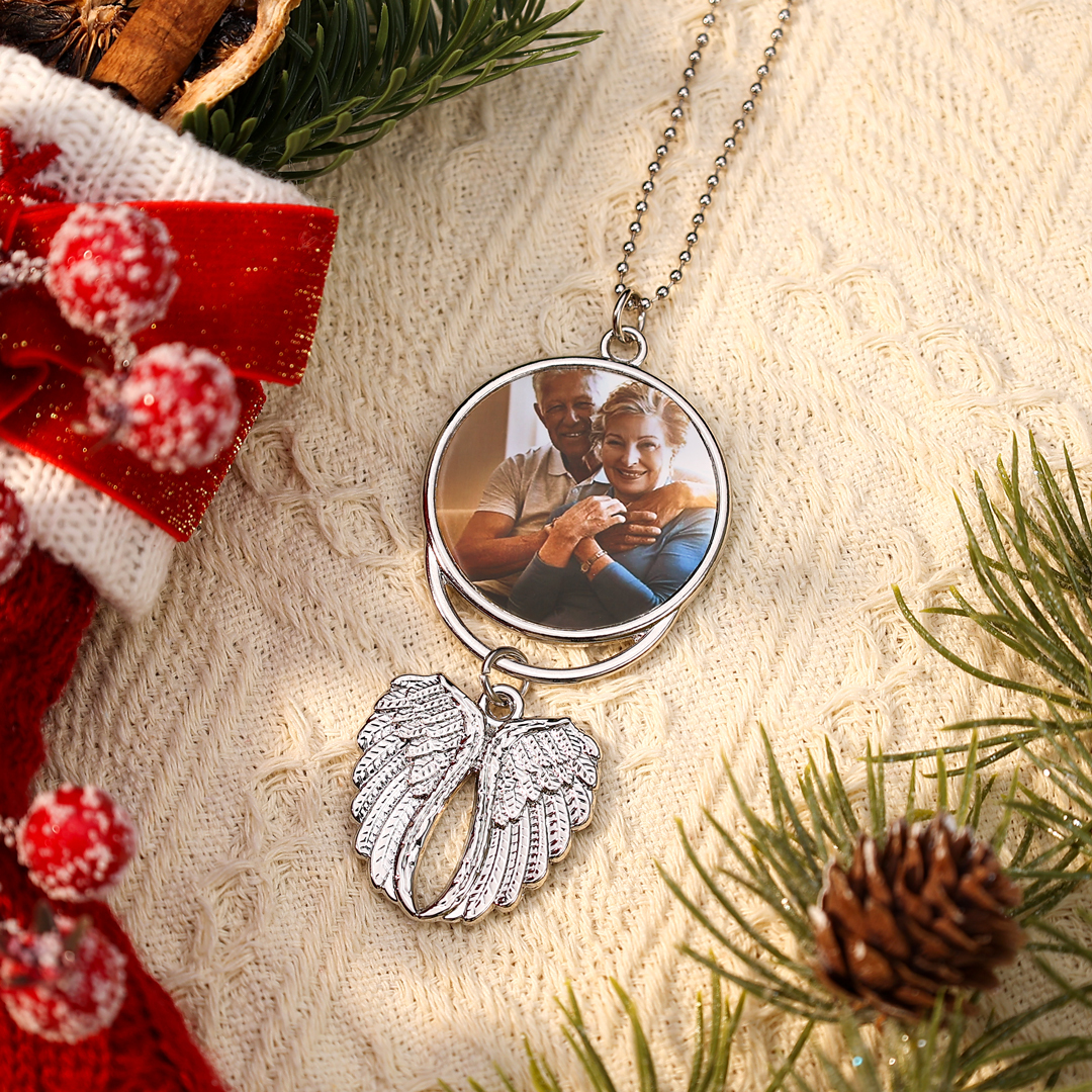 Personalisierbare 2 Fotos Fotoanhänger mit Flügeln – Andenken Geschenk für die Familie