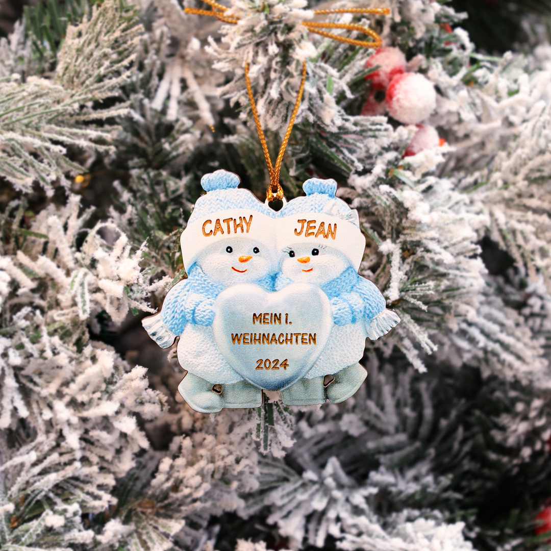 Holz Weihnachtsornament – Personalisierter Text & 2 Namen & Jahr Weihnachtsanhänger für Paar