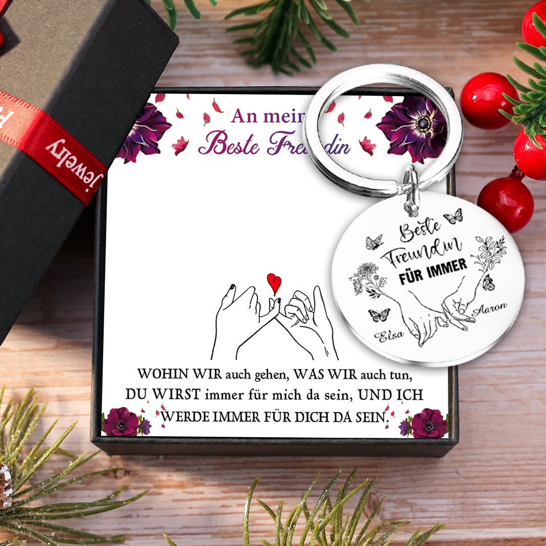 Personalisierte 2 Namen & 2 Texte & 2 Geburtsblumen Edelstahl Schlüsse