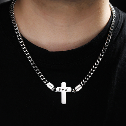 Personalisierte 2 Namen & Text Kommunion Kreuz Halskette & Geschenkkarte & Box Geschenkkarte Set für Mann