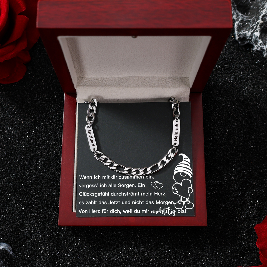 Herren Personalisierte 2 Namen Silberfarbene Edelstahl Halskette - Geschenk mit Nachrichtenkarte