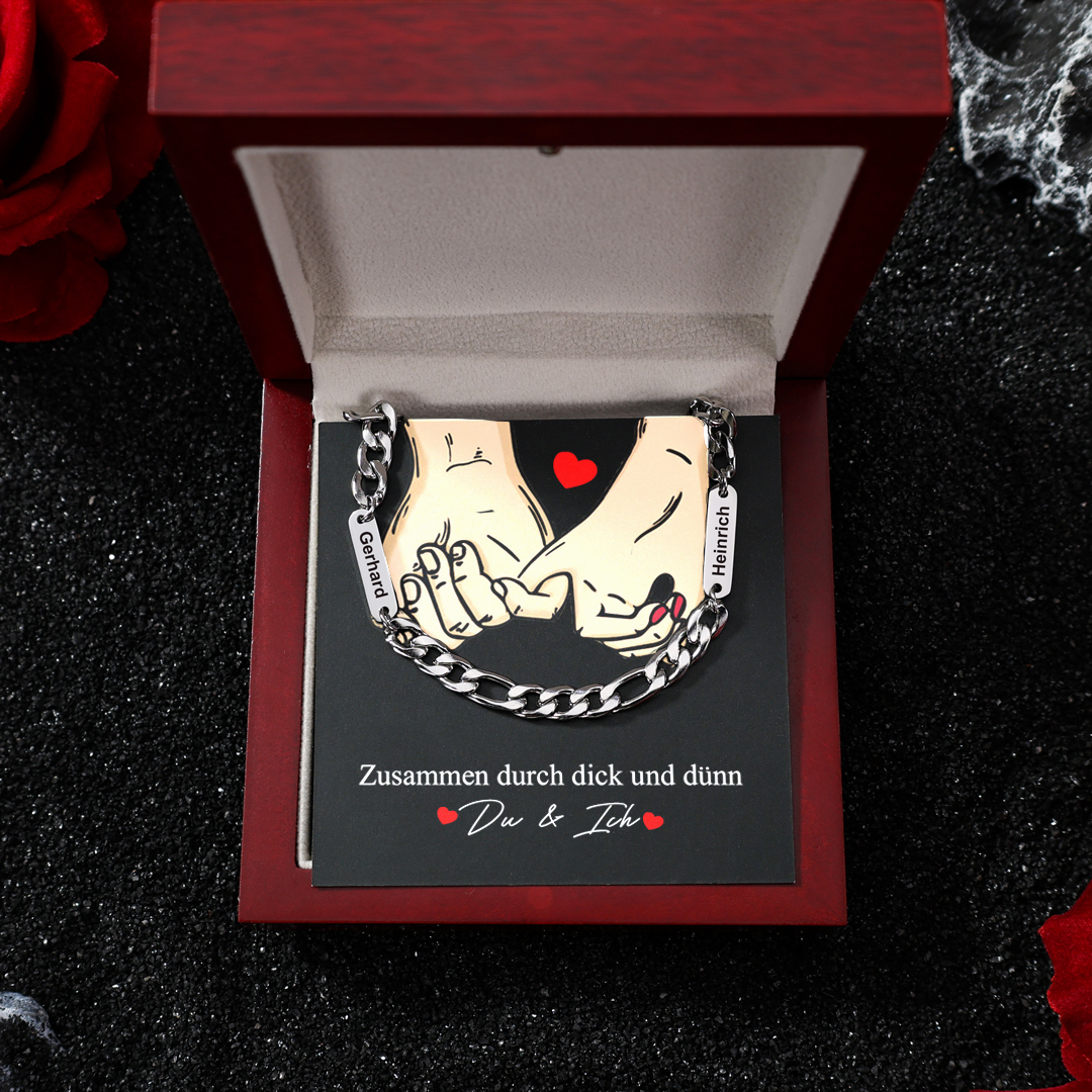 Herren Personalisierte 2 Namen Silberne Edelstahl Halskette - Zusammen durch dick und dünn - Geschenk mit Nachrichtenkarte & Box