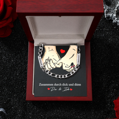 Herren Personalisierte 2 Namen Silberne Edelstahl Halskette - Zusammen durch dick und dünn - Geschenk mit Nachrichtenkarte & Box