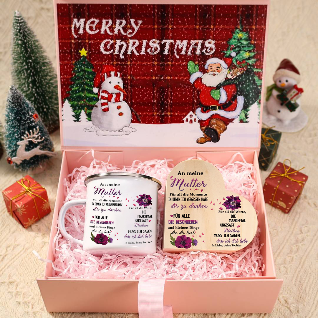 Emaille Becher & Kerzenhalter-Set im pinken Geschenkbox -An meine Mama ich muss sagen, dass ich dich lieben- Geschenkbox Set für Mutter von Tochter