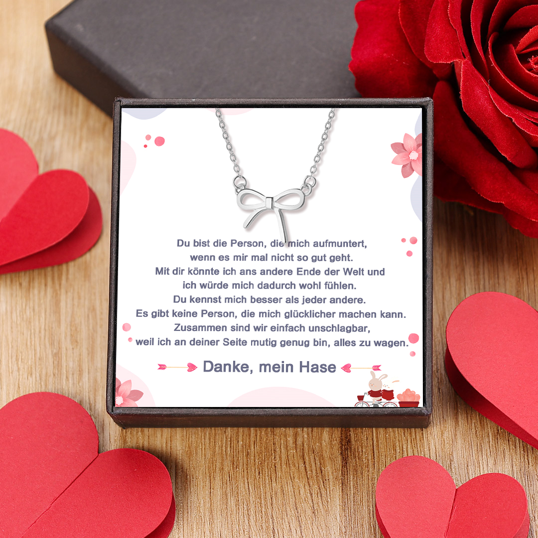 925 Sterling Silber Schleifen Halskette mit Nachrichtenkarte & Box – Du bist die Person, die mich aufmuntern, wenn es mir mal nicht so gut geht – Ein Pefektes Geschenk für Freundin / Frau