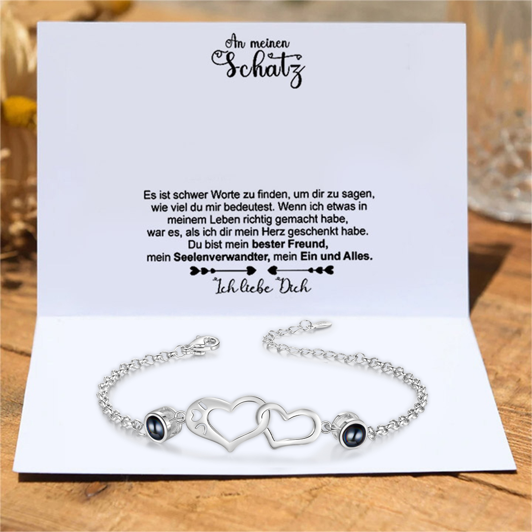 Personalisierte 2 Fotos Silbernes Doppelherz Projektion Armband
