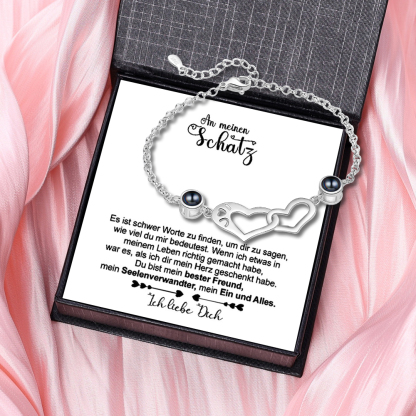 Personalisierte 2 Fotos Silbernes Doppelherz Projektion Armband