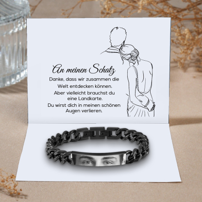 Herren Personalisiertes 1 Foto Edelstahl Augenfoto Armband