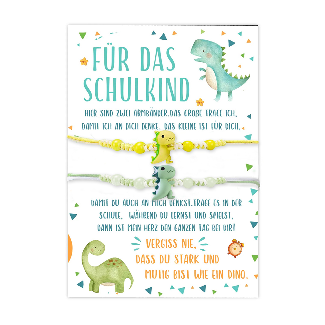 Dinos Armbänder Set mit 2 Ketten Für das Schulkind Vergesst nie, dass du stark und mutig bist wie ein Dino Schulanfang Geschenk mit Nachrichtenkarte