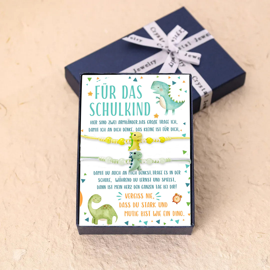 Dinos Armbänder Set mit 2 Ketten Für das Schulkind Vergesst nie, dass du stark und mutig bist wie ein Dino Schulanfang Geschenk mit Nachrichtenkarte