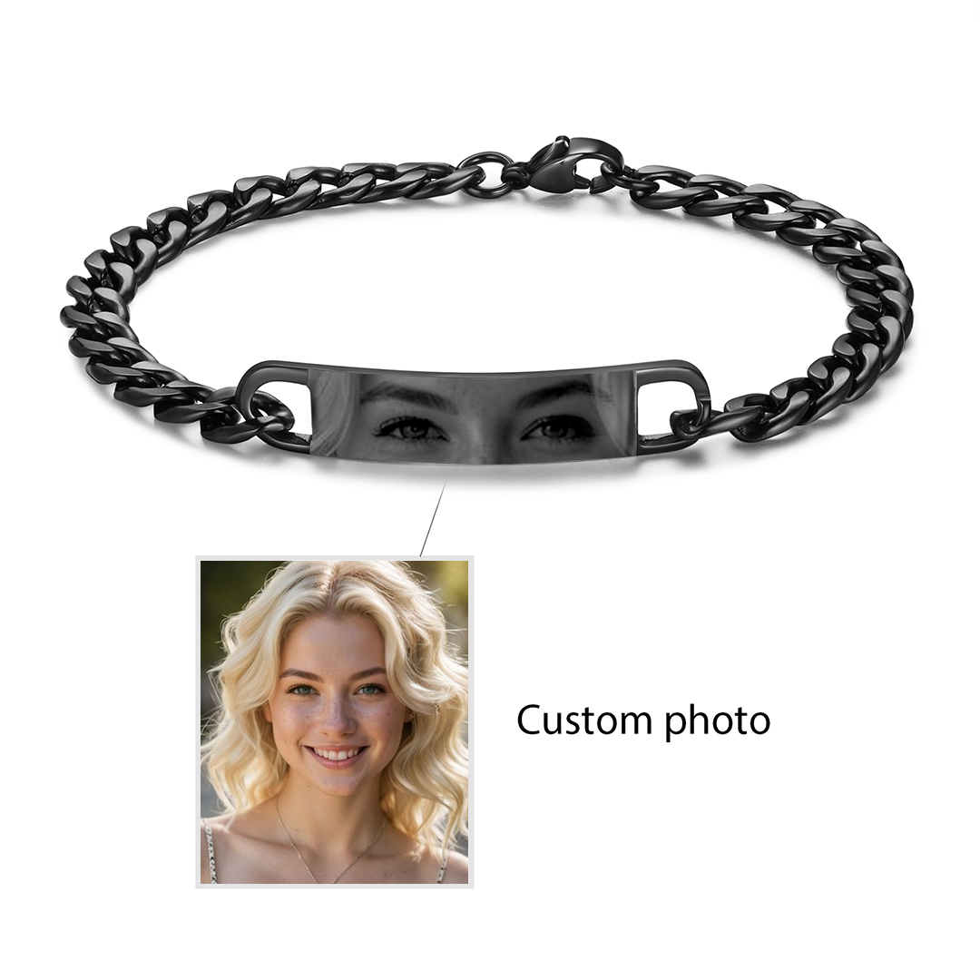 Herren Personalisiertes Foto Armband-Diese schönen Augen lassen mich tiefer in sie versinken-Geschenk mit Nachrichtenkarte