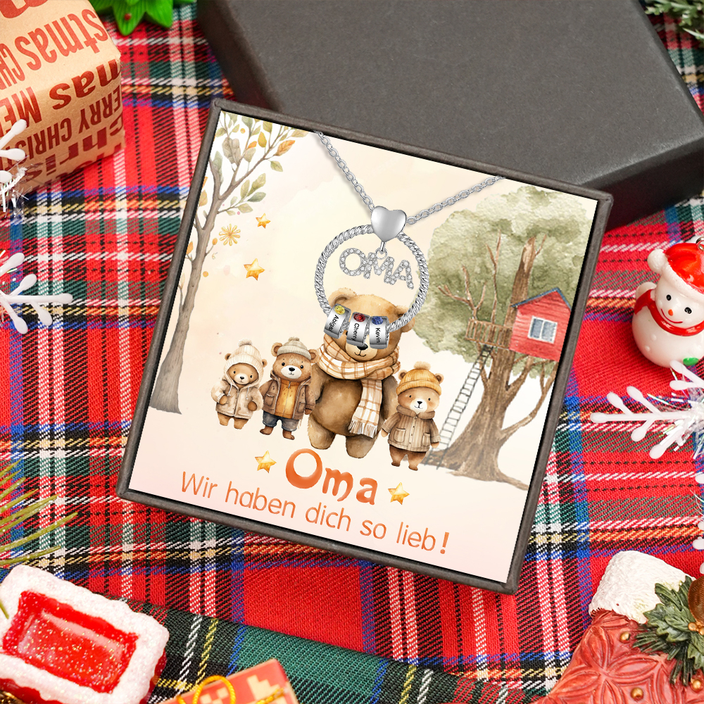 Personalisierte 3 Namen Gravur OMA Halskette mit 3 Geburtssteinen-Oma Wir haben dich so lieb-Geschenk mit Nachrichtenkarte
