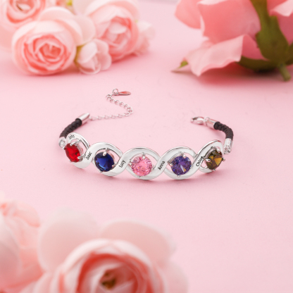 Personalisierte 5 Namen & 5 Geburtssteine Infinity Handseil Armband