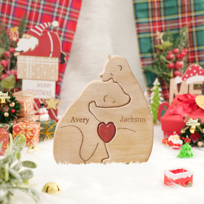 Holzskulptur-Personalisierte 2 Namen Bär Umarmung Paar Holz Deko für Pärchen