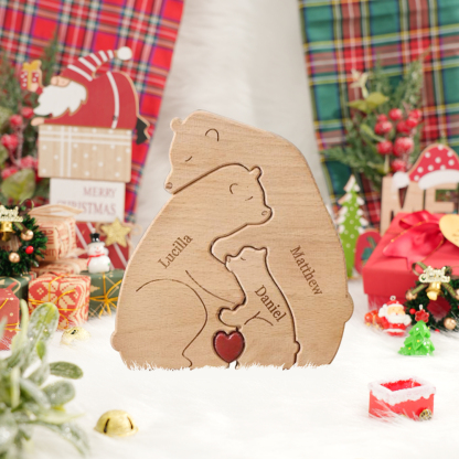Holzskulptur-Personalisierte 3 Namen Bär Umarmung Familie Holz Deko