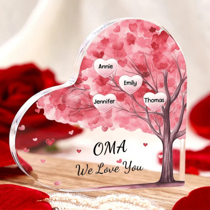 Personalisierte 4 Namen & Text Rosa Familienbaum Familie Acryl-Deko Schreibtischdekoration für Mutter