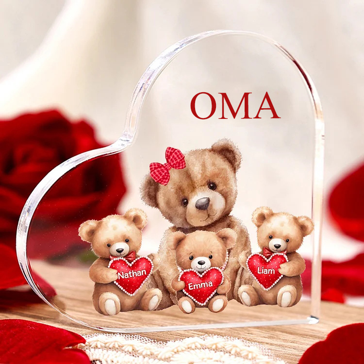 Personalisierte 3 Namen & Text Teddybär Familie Acryl-Deko Schreibtischdekoration für Mutter