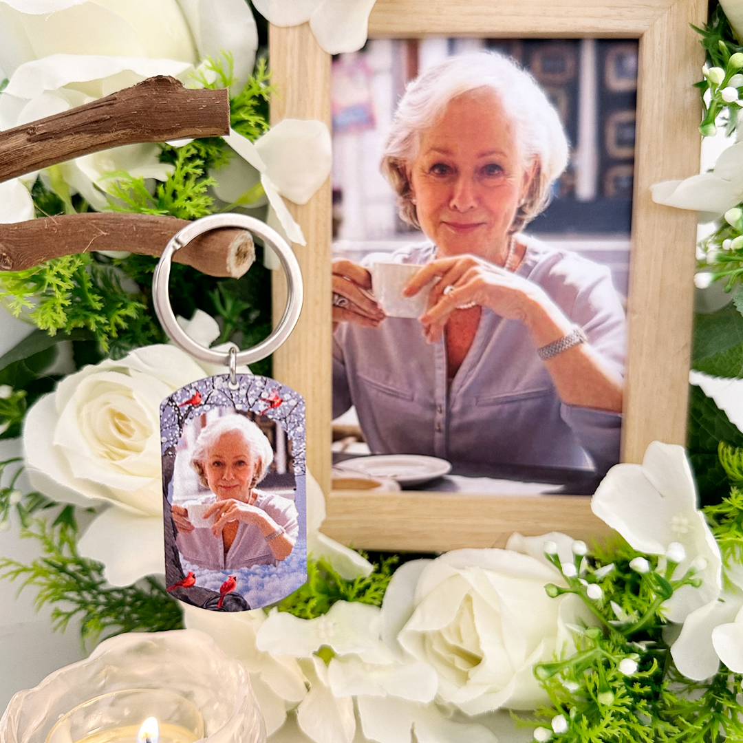 Personalisierbares Foto Trauer Schlüsselanhänger-Ich werde dich in meinem Herzen targen, bis wir uns widersehen-Andenken Schlüsselanhänger