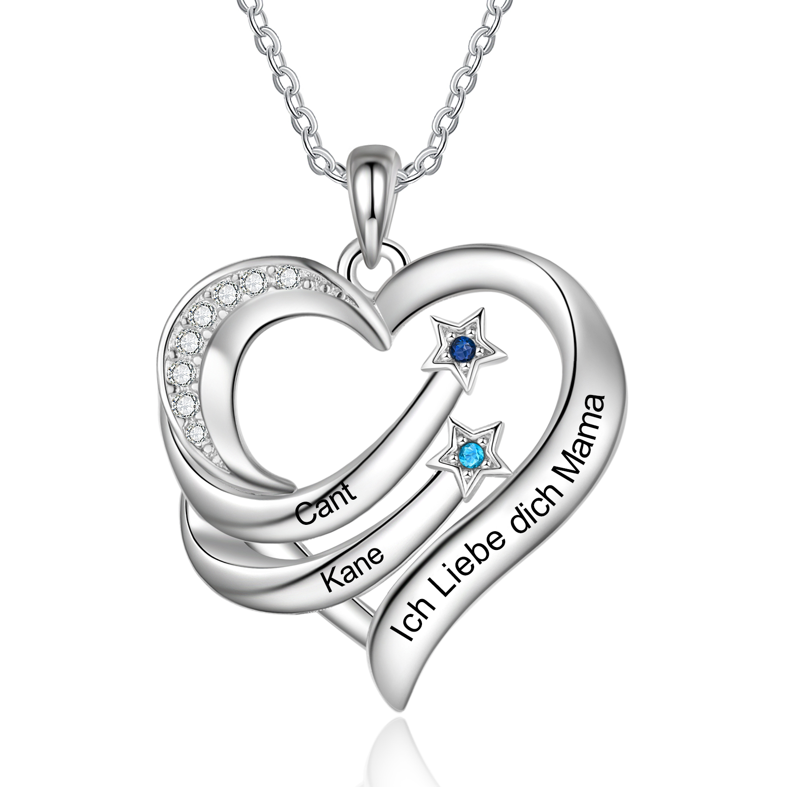 Personalisierter 2 Name & 2 Geburtsstein Herz Halskette mit Sterne für Mama Mutter 