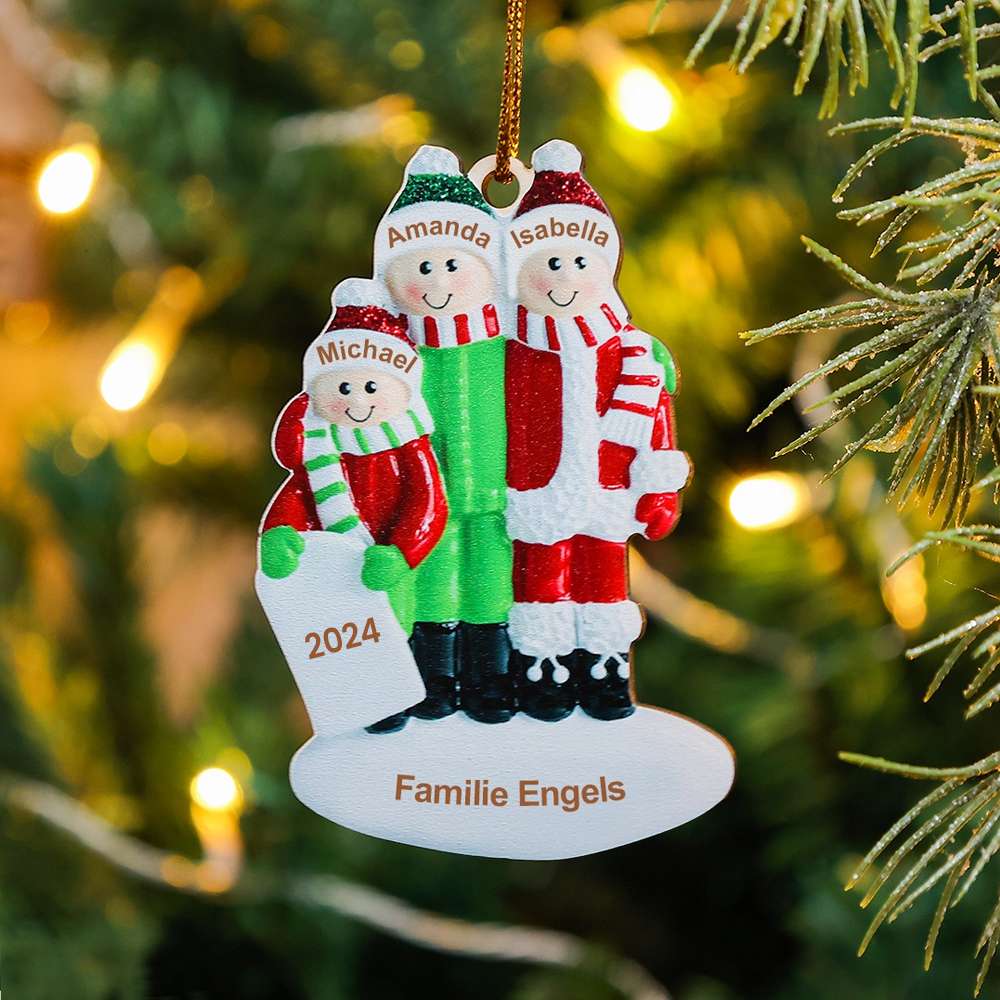 Holz Personalisierte 3 Namen & Text & Jahr Familie Wintermütze Weihnachtsornament Weihnachtsbaum Anhänger